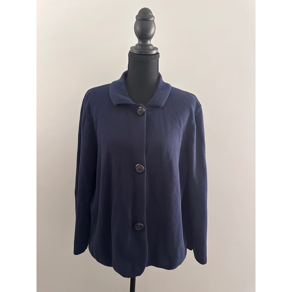 Belford Navy Blue 100% Pima Cotton Button Front Cardigan Sweater XL Womens
